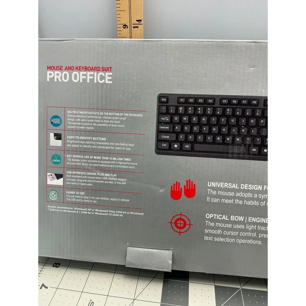 Pro Office Wired Keyboard‎ and Mouse Combo Full Size USB Black Splash Resistant